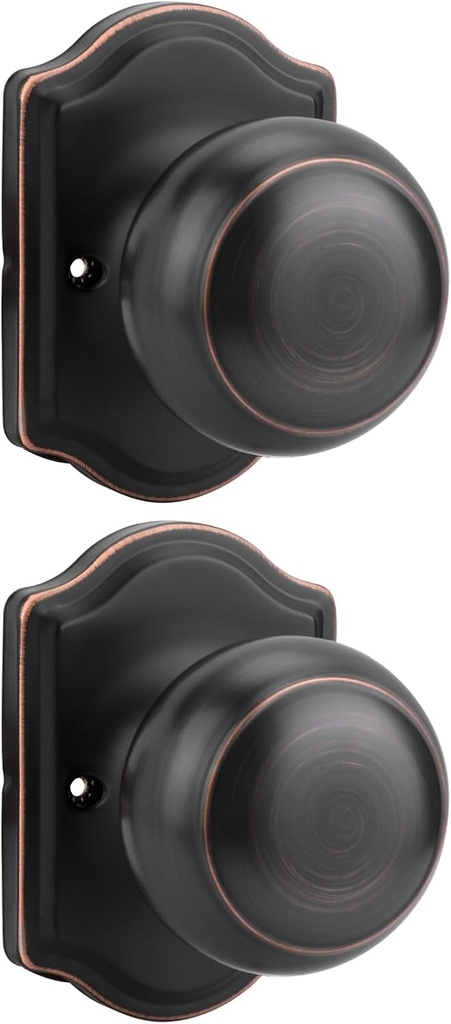 Haidms 2Pack Dummy Knobs Bronze Dummy Door Knobs Closet Door Knob Interior Door Lock Flat Ball Interior Door Knobs Non-Turning Door Handles Single Sided Handle for Closets Pantry French Double Doors