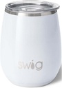14oz Stemless Wine Cup, Insulated Stainless Steel Wine Tumbler - White Shimmer Finish, Non-Slip Base & Lid - Perfect for Cocktails, Tea, Iced Drinks