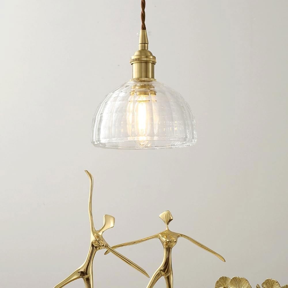 Japanese Simple Glass Lighting Fixture/Retro Light Luxury Creative Hanging Lamp/Brass E27/26 Base Single Head Pendant Ligh/Bedroom Balcony Restaurant Study Decoration Chandeliers