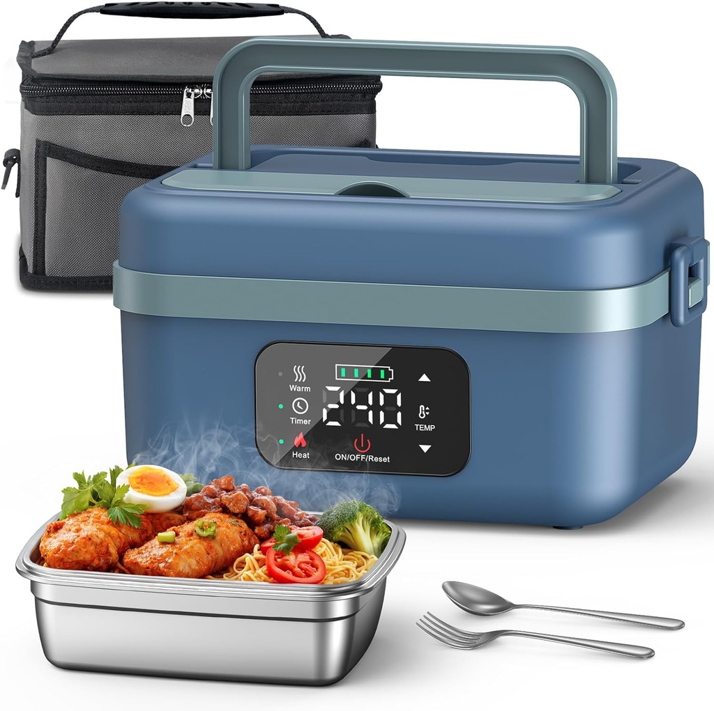 VASG Heated Lunch Box for Adults, 16000mAh Cordless Rechargeable Electric Lunch Box with 1L Stainless Steel Container, Portable Self-Heating Food Warmer for Work, Construction, Office & Travel