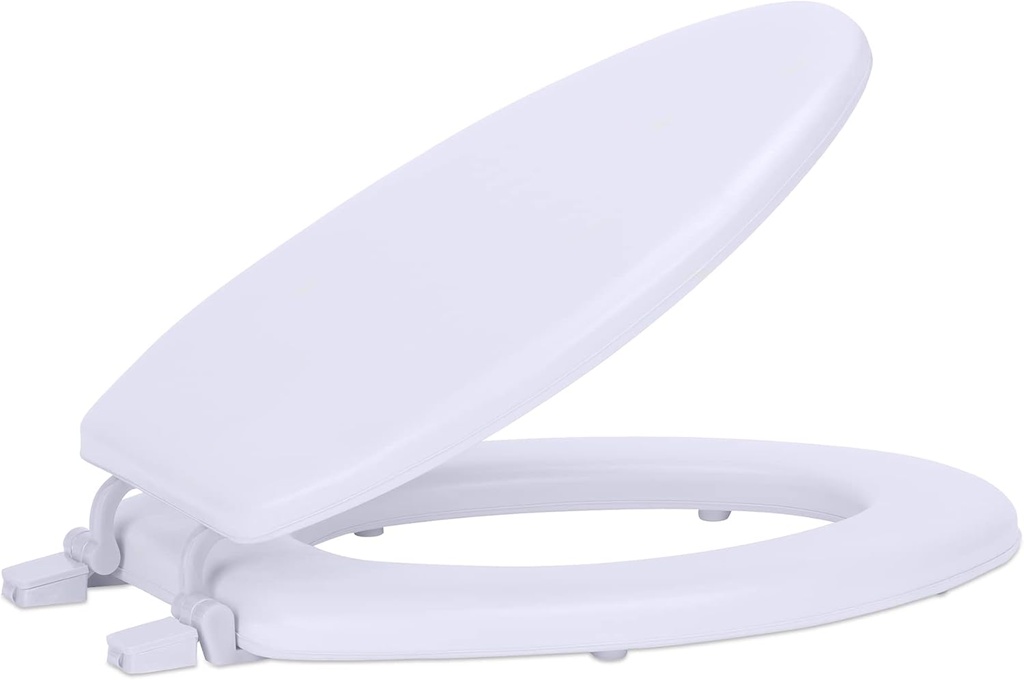 Soft Elongated Vinyl Toilet Seat, White - 19 Inch Soft Vinyl Cover with Comfort Foam Cushioning - Fits All Elongated Size Fixtures - Easy to Install Fantasia by Achim Home Decor