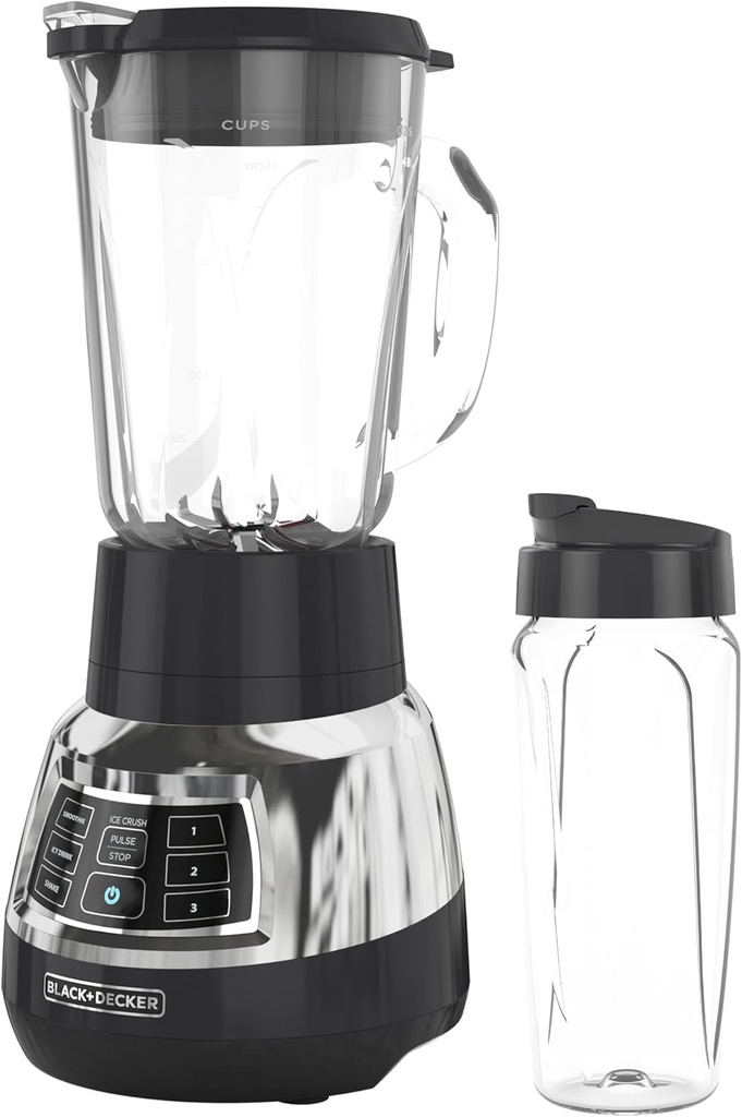 BLACK+DECKER BL1400DG-P Quiet Stainless Steel Blender with Cyclone Glass Cup