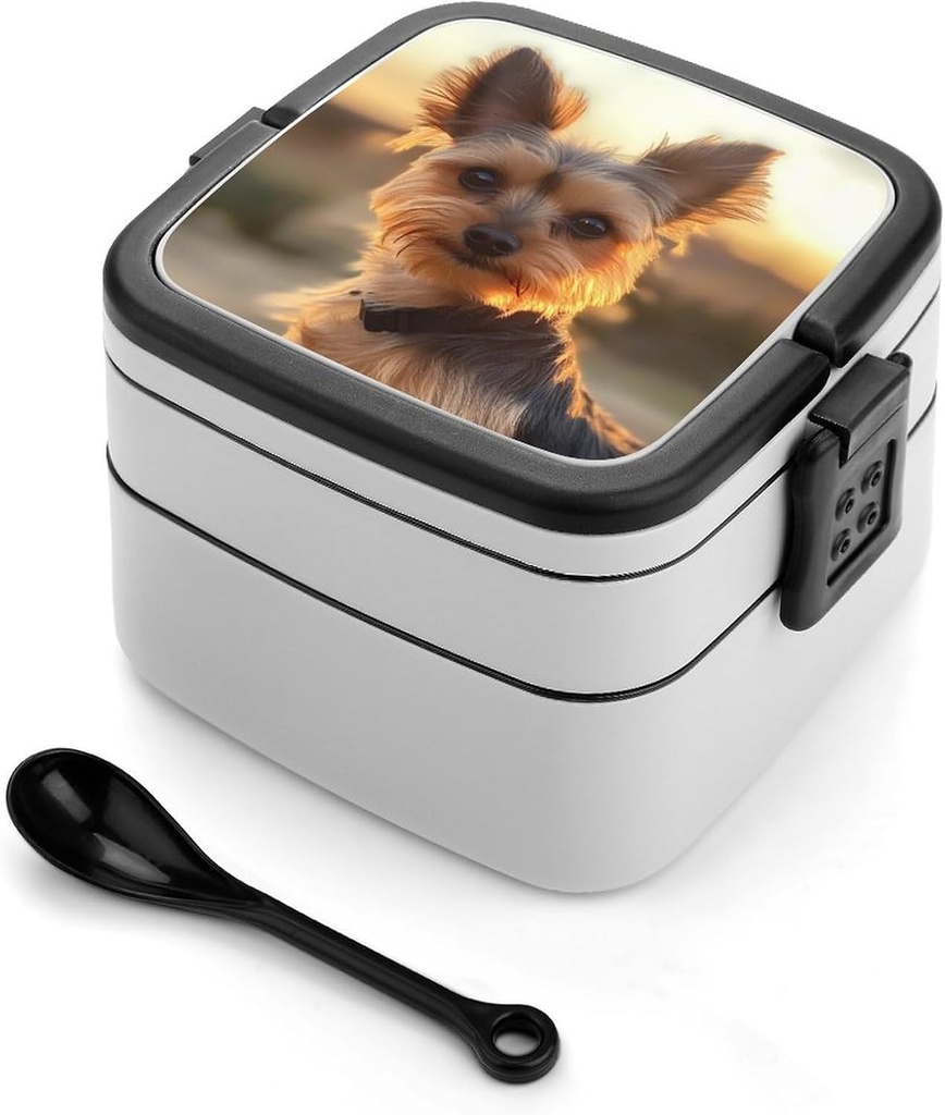 Yorkshire Terrier Dog Sunset Printed Bento Box Adult Lunch Box Stackable Lunch Containers 2 Layer Lunchbox for Work Picnic