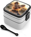 Yorkshire Terrier Dog Sunset Printed Bento Box Adult Lunch Box Stackable Lunch Containers 2 Layer Lunchbox for Work Picnic