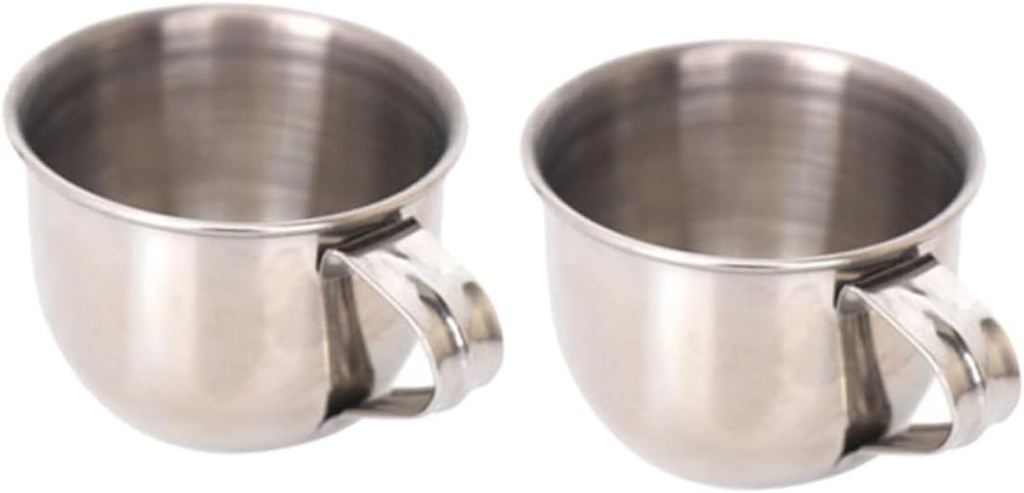 2pcs Stainless Steel Tea and Wine Cups Portable Mini Sake Plum Wine Cups with Ergonomic Handles Stain Resistant for Home and Restaurant Use