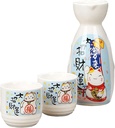 Ceramic Sake Set Hand Painted Handmade Porcelain Sake Bottle and 2 Cup Gift Set 175ml Modern Japanese Sake Bottle with Sake Cup Sets for Adults A