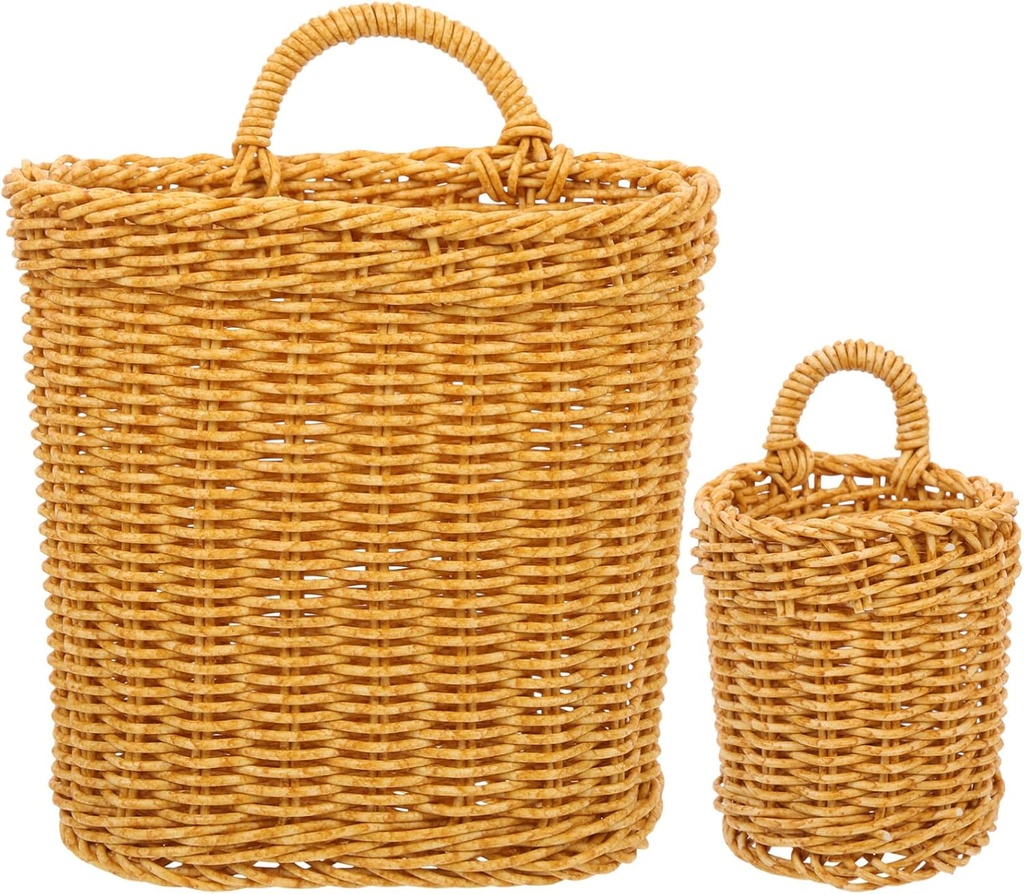 Zerodeko 2pcs Woven Hanging Basket for Kitchen Imitation Rattan Organizer for Fruits Vegetables and Sundries Wall-Mounted Storage Multi-Purpose Decorative Baskets