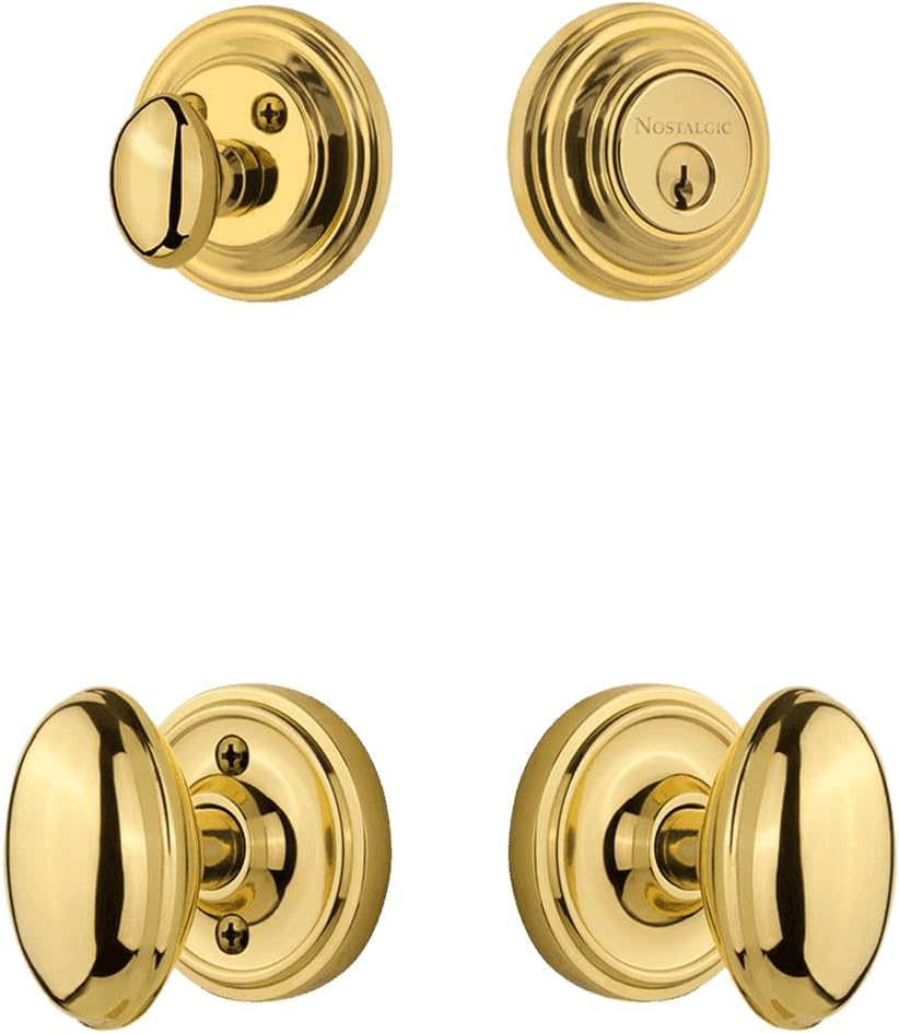 Nostalgic Warehouse Classic Rosette Entry Set with Homestead Knob in Unlacquered Brass