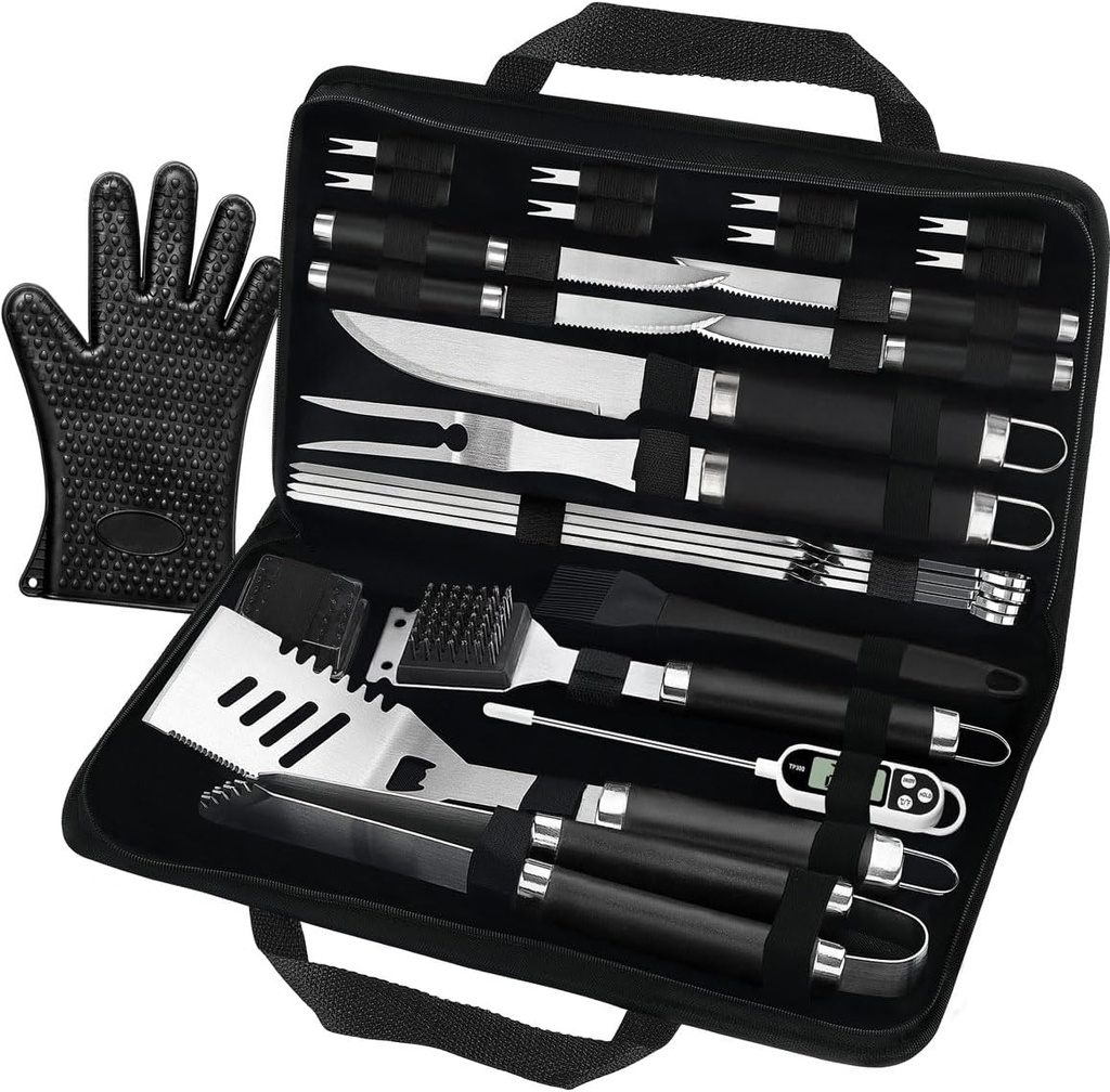 POLIGO 26PCS BBQ Accessories for Outdoor Grill Utensils Set Stainless Steel BBQ Tools Grilling Tools Set for Birthday Fathers Day Dads Presents, Barbecue Accessories Ideal Grilling Gifts for Men Women