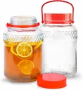 1 Gallon Glass Jar With Lid (2 Pack) 128 oz Large Mason Jars Wide Mouth for Sun Tea, Big Kombucha Jugs for Fermentation, Kimchi Container, Cabbage, Tomatoes, Pickles, Hot Peppers, Duck Eggs