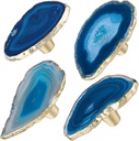 mookaitedecor Set of 4 Gold Plated Agate Slice Drawer Knobs Geode Stone Pull Handles Decorative Dresser Wardrobe Kitchen Cabinet, Blue