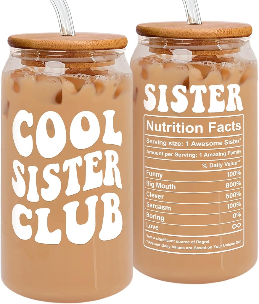 Gifts for Sister - Birthday, Mothers Day, Christmas Sister Gifts from Sisters, Brother, Bro - Sisters Gift for Women, Sibling, Bestie, Women, Sis - 16 Oz 2-sided Can Glass