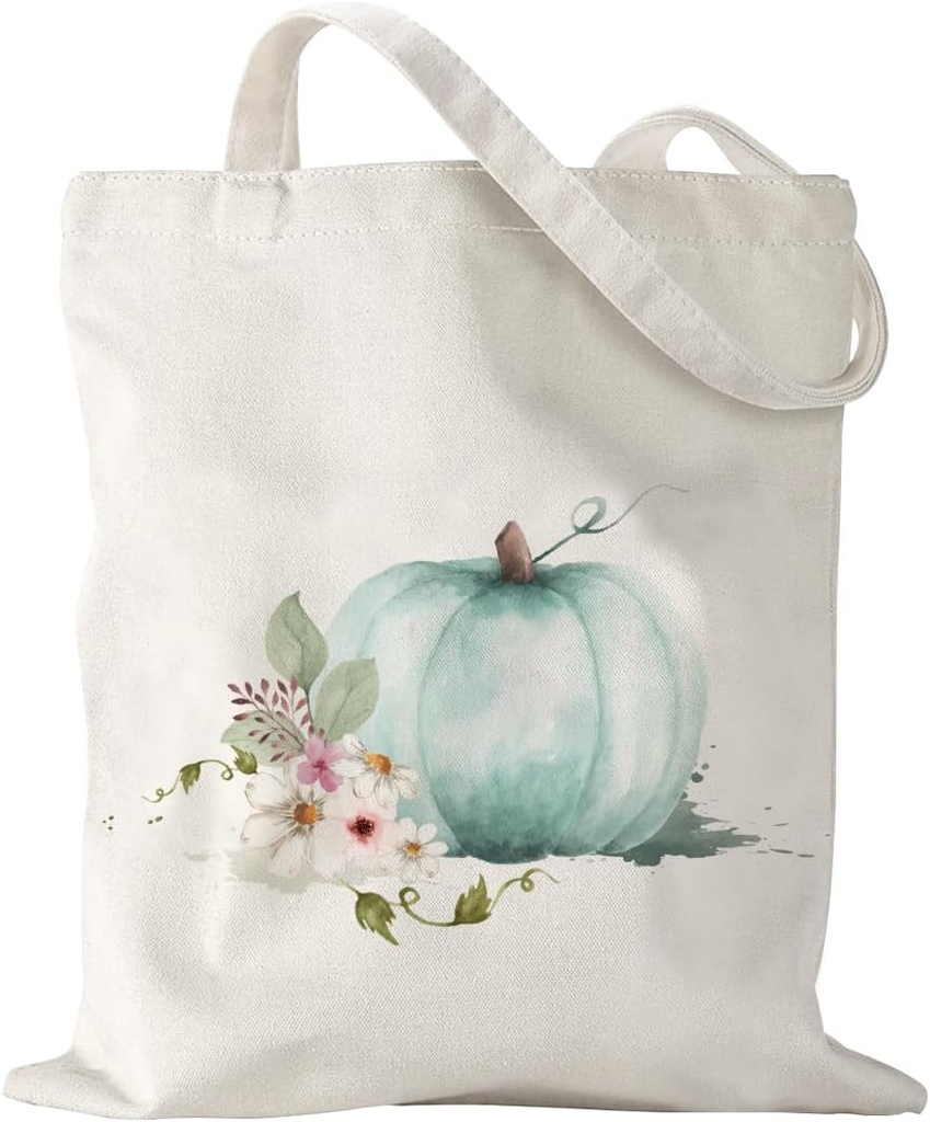 Fall Canvas Tote Bags Blue Pumpkin Tote Bag Fall Canvas Bag Reusable Cotton Handbag Grocery Bags for Shopping Market Autumn Theme Harvest Party Gift for Women
