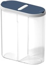 Plastic Grain Container, 2 Compartments Clear Cereal Container Storage for Flour, Sugar, Baking Supply (Blue)
