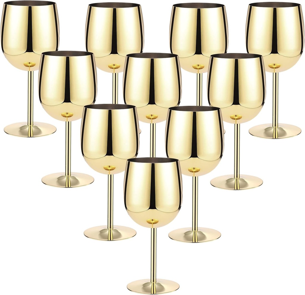 Irenare Set of 12 Stainless Steel Wine Glasses Gold 12 oz Metal Wine Goblets Unbreakable Portable Stemmed Wines Glasses for Wedding Anniversary Party Travel Camping Outdoor Picnics
