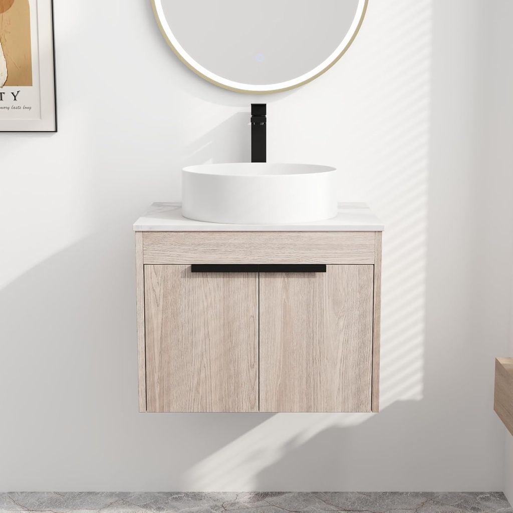 24 Inch Bathroom Vanity with Sink,24" Floating Bathroom Vanity,Single Sink Bathroom Vanity Combo,Modern Bathroom Vanity,Brown Wall Mounted Cabinet Set