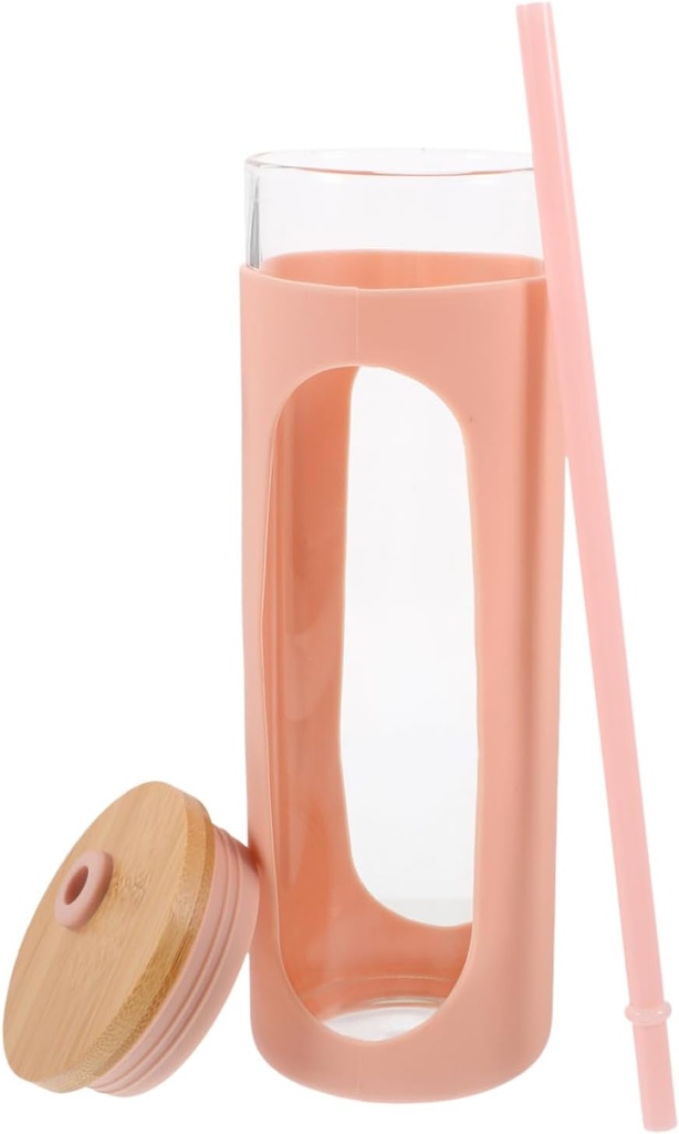 SECFOU Glass Tumbler Lid and Straw Cold Brew Iced Tea Water Bottle Beer Drinking Cup