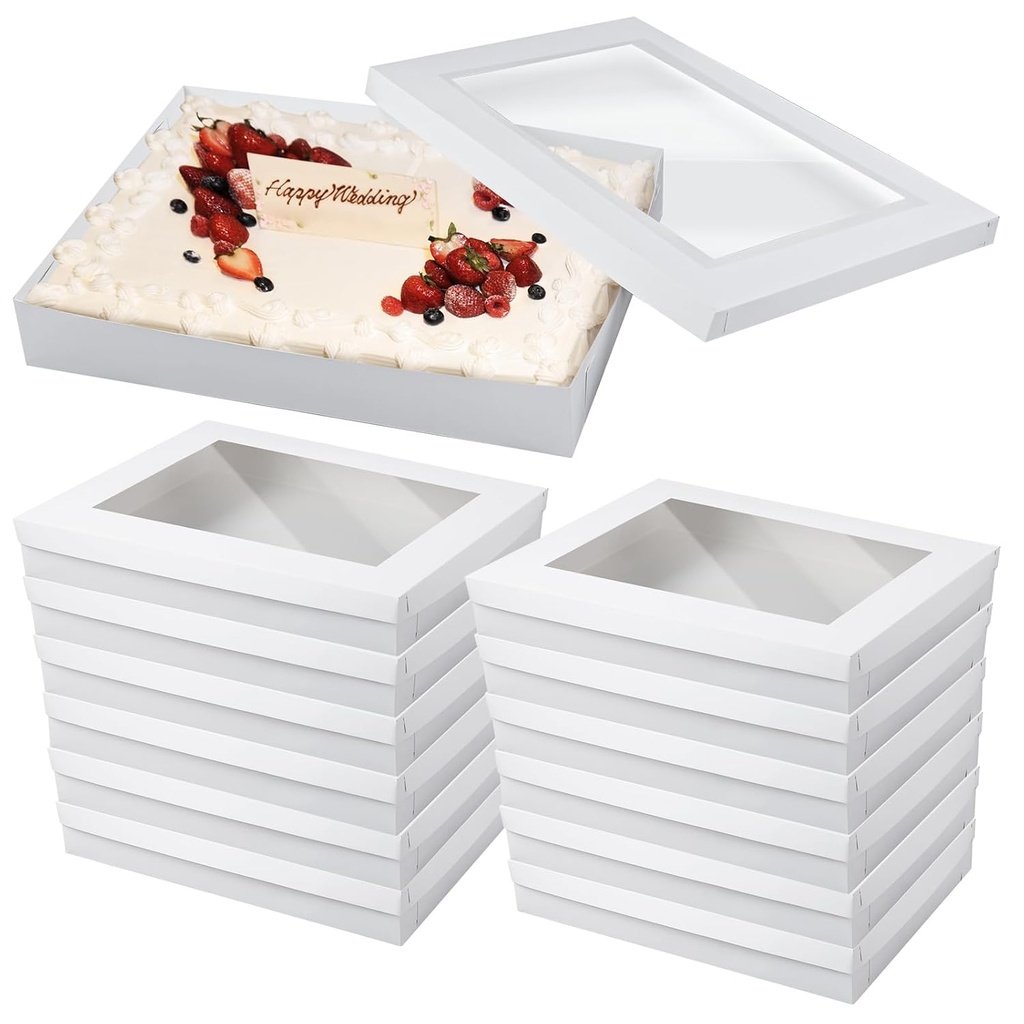 12 Pcs 26 x 18 x 4 Inch Cake Box with Window Large White Window Rectangle Bakery Cake Box for Pastries, Pie, Cookies, Donuts, Cupcakes Birthday Party Wedding Supplies