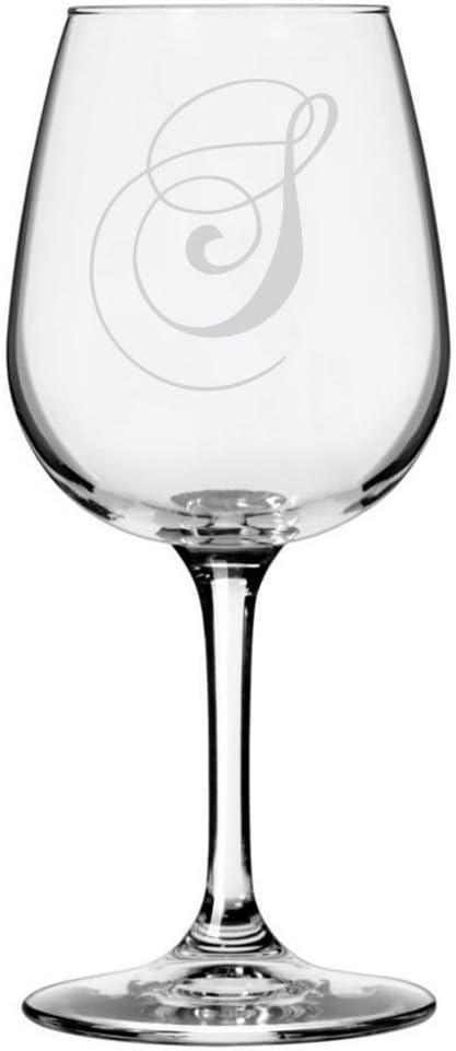 Chopin Script Etched Monogram All Purpose 12.75oz Wine Glass (Letter S)