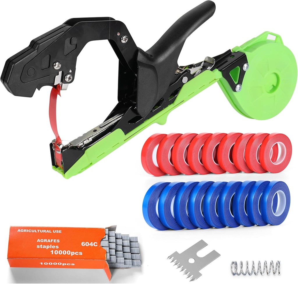 Plant Tying Machine Tool with 20 Rolls of Tape – Handheld Garden Tape Gun for Climbing Plant Support, Vines, and Tomatoes – Clips & Ties for Staking and Training Indoor & Outdoor Use