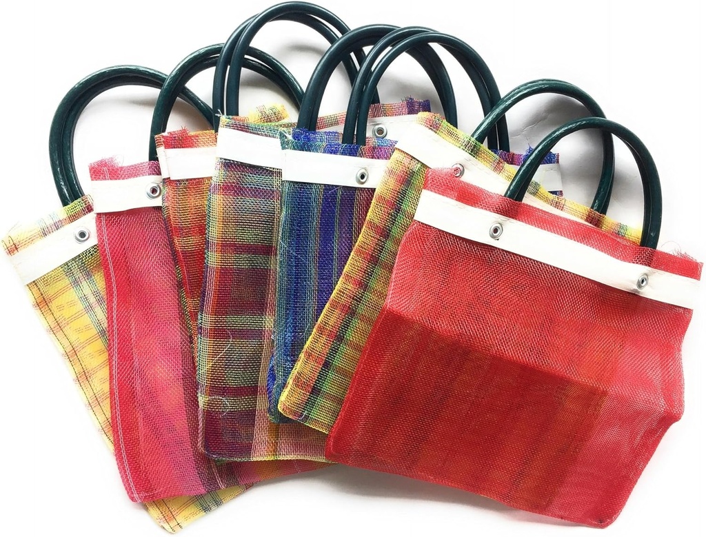 Grahmart Mini Mexican Mesh Tote Favor Bag - Candy or Mercado Bags - Bolsas Para Fiestas 10 x 7 - Multi-Colored - Set of 6 PLUS 1 FREE