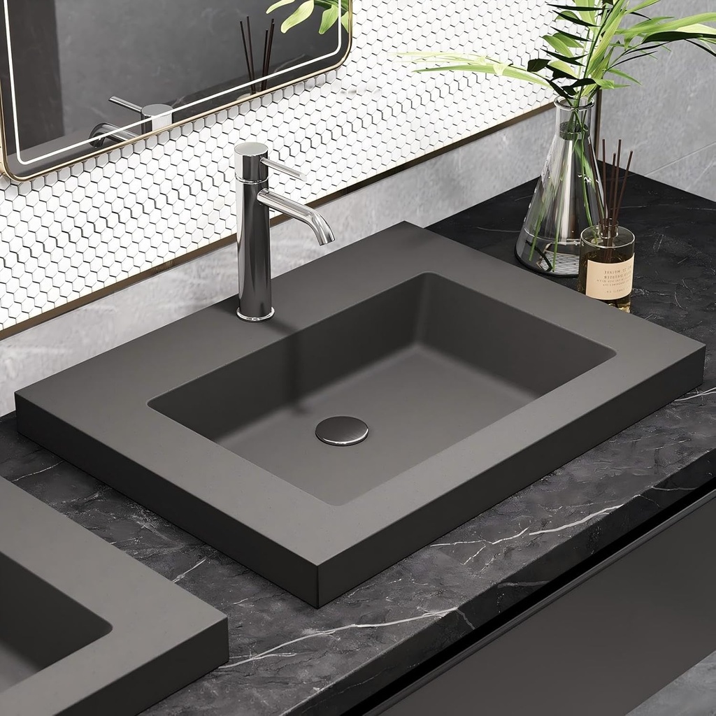 Vessel Sink 23" Gray Concrete Drop in Bathroom Sink, Industrial Minimalist Design, Durable Cement Finish, Easy Above Mount Installation. Handcrafted Art Piece For Any Bathroom, Gray