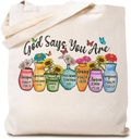 Christian Canvas Tote Bag for Women God Says You Are Unique Shopping Bag Eco-Friendly Bag Reusable Grocery Bag