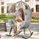 YITAHOME Outdoor Rocking Egg Chair with Cushioned Comfort, Wicker Patio Rocker 250lb Capacity, Anti-Slip, All-Weather Resilient Rattan Design for Indoor & Outdoor Relaxation Spaces, Light Grey