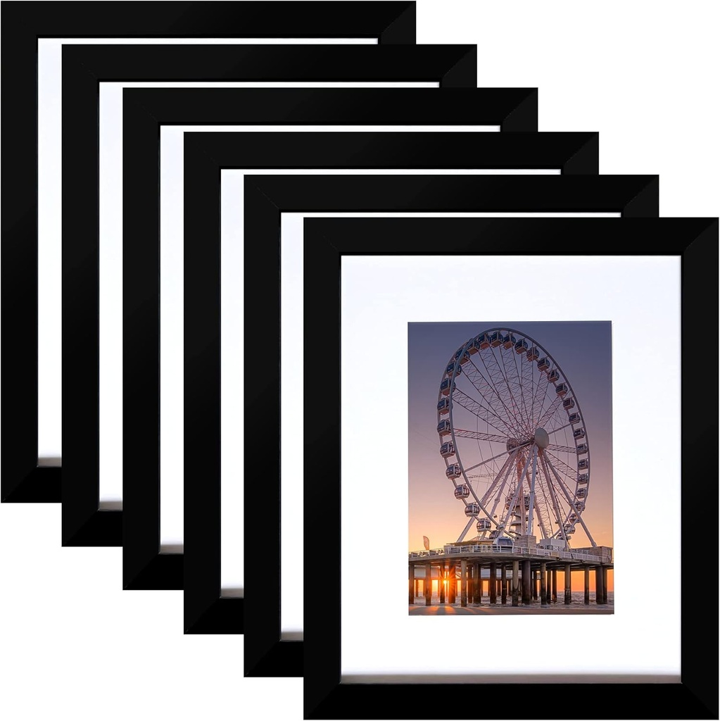 BESCRCL 8x10 Picture Frame Black Set of 6, Display Pictures 5x7 with Mat or 8x10 Without Mat for Wall Mounting or TableTop