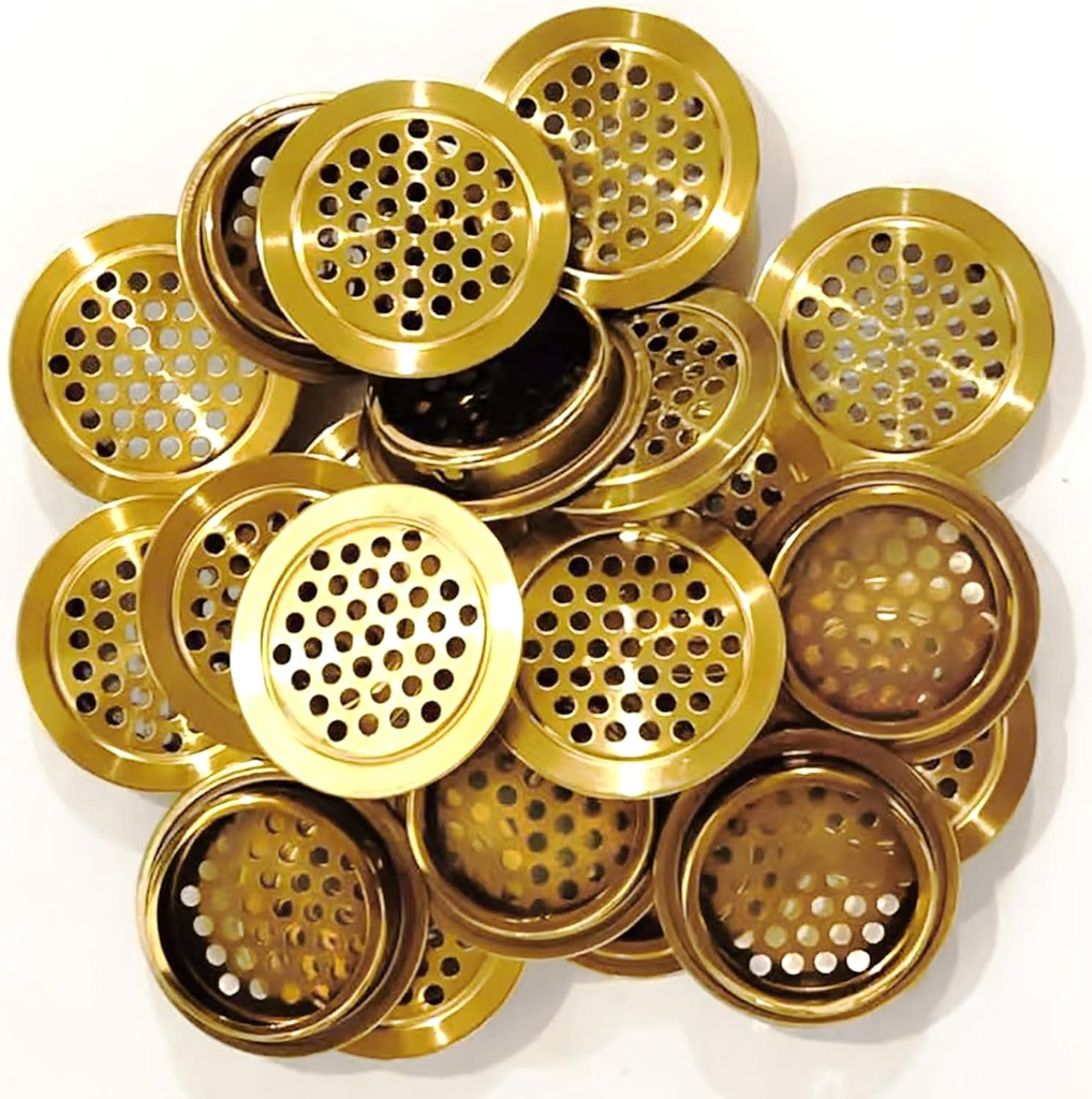 Golden 35mm / 1.37”Circular Soffit Vent, Stainless Steel Mesh Hole Louver, for Kitchen, Shoe Cabinet, Cabinet，Wardrobe, Pet House, A Good Gift(Flat，10PCS)