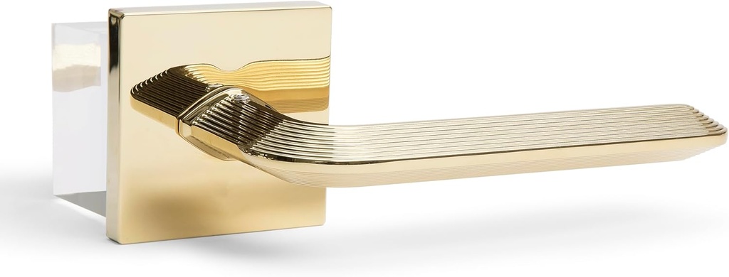 Crosby Interior Door Lever, Heavy Duty Door Handle with 28 Degree Latch, Modern Locks, Ideal Handle for Bedroom/Bathroom & Hall/Closet, Polished Brass (Privacy - Right Hand)