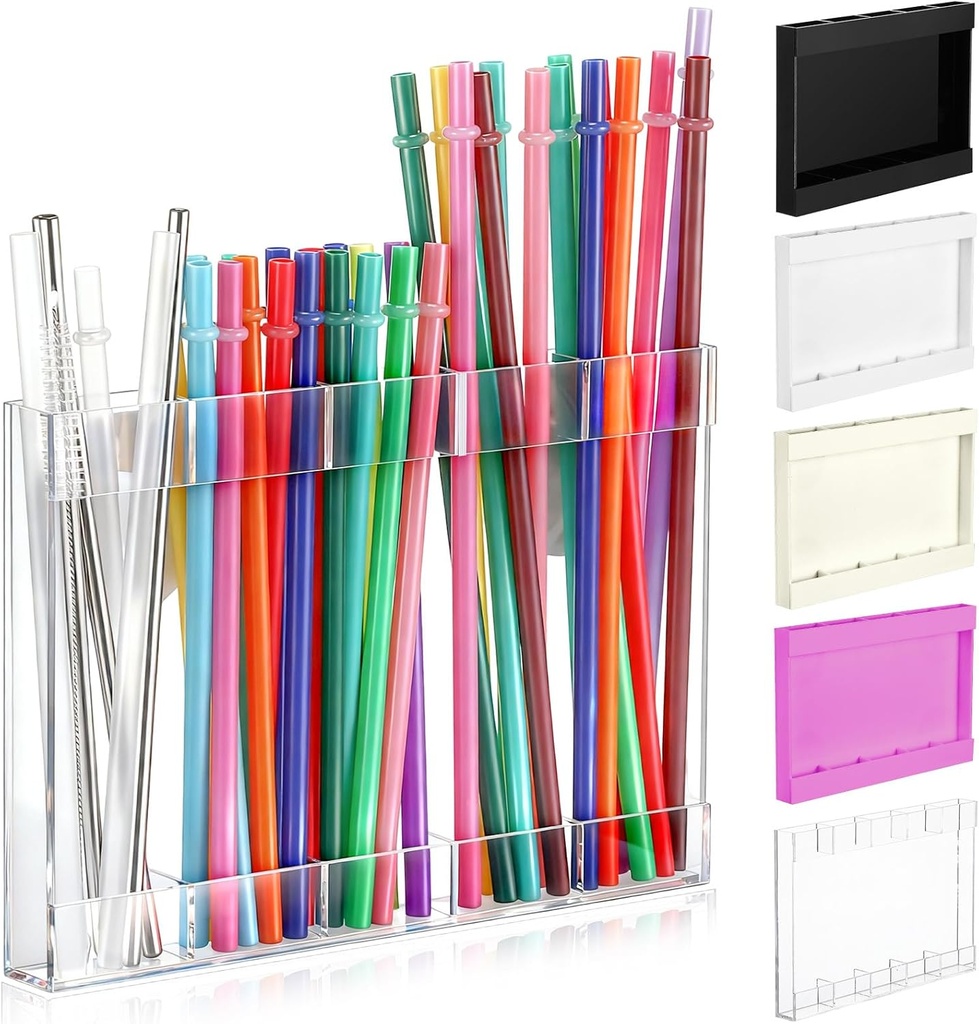 Acrylic Straw Holder for Cabinet Door with Double Sided Adhesive Tape Reusable Straw Organizer Tumbler Storage Kitchen Accessories Container for Counter Cupboard(Classic,Large,Transparent)