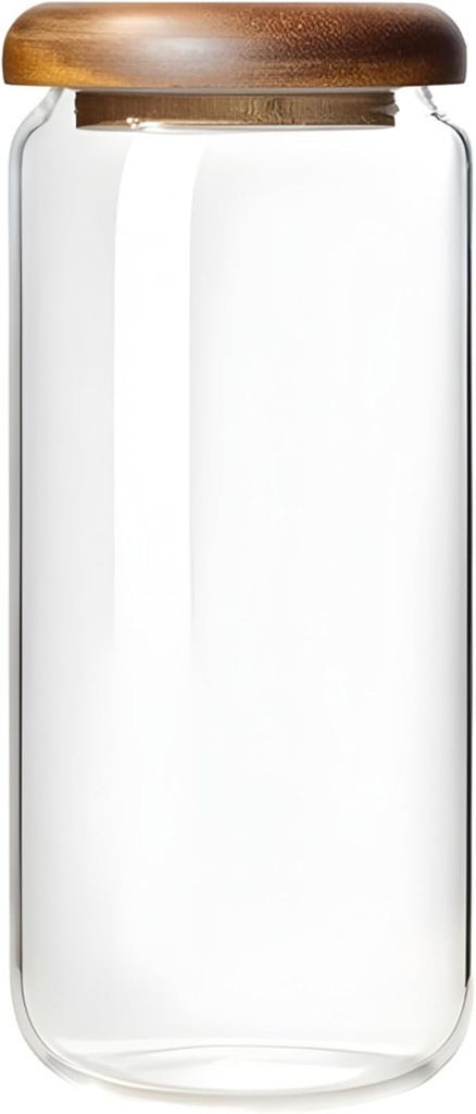 MILLAY 1200 ml/40 oz Glass Storage Canister with Airtight Wooden Lid, Small Clear Decorative Container Jar for Flour, Sugar, Cookie, Coffee, Spice, Candy, Salt, Pepper, Overnight Oats