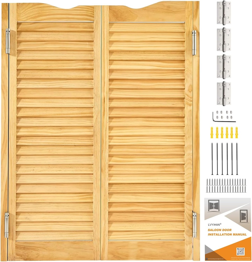 Saloon Swinging Doors 30/32/36 Inch Wide, Wood Heavy Duty Swinging Half Door with Hinges and Hardware, Dual Swing Cafe Doors for Doorway Bar Kitchen Decor
