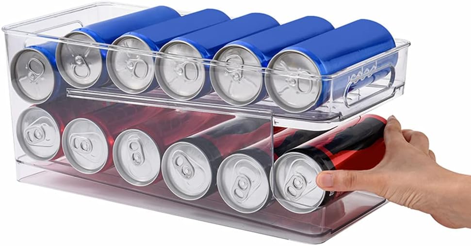 Can Organizer for Pantry, Soda Drink Canned Foods Bins Stackable Dispenser Storage Holder Rack Refrigerator Pantry Freezer, Holds Up to 10 Cans (12-oz), Approx. 13.39x5.31x6.02inch