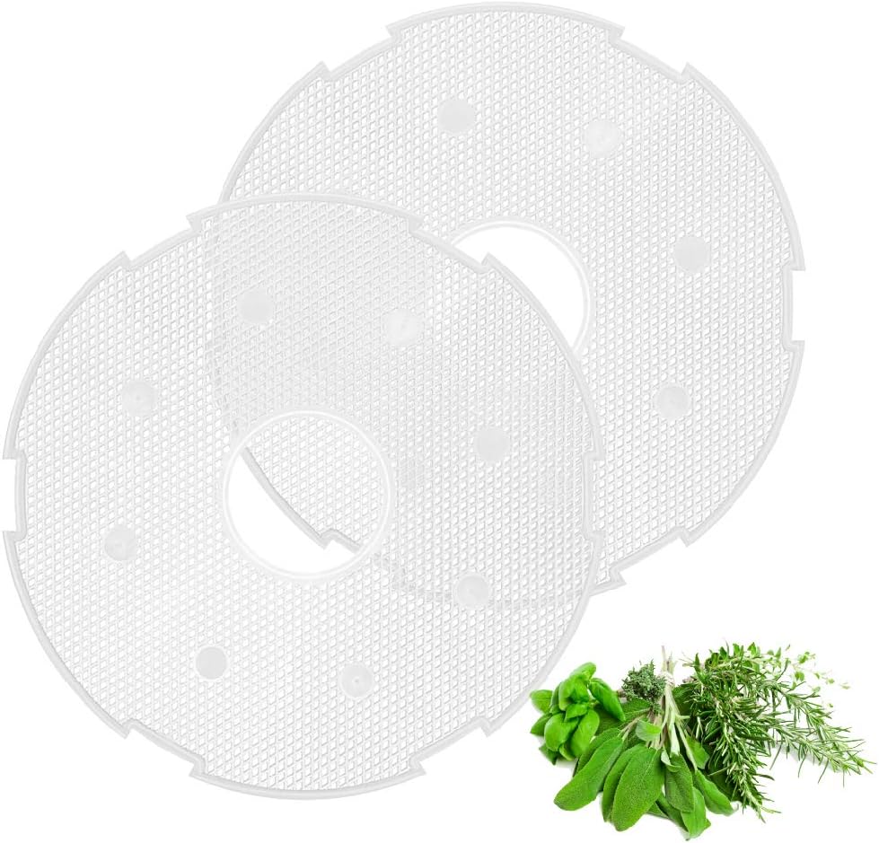Flexzion Dehydrator Tray Liners - 12 Inch Reusable Non-Stick Plastic Mesh Screen Dryer Sheets for Round Food Dehydrator Accessories for Fruit, Vegetables, Herbs, Meat, Fish, Beef Jerky (2 Pack)