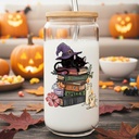 Halloween Cat Gifts for Women,Her,Friends,Sister,Her,Librarian,Teacher,Book Lover Gifts for Birthday,Christmas,Thanksgiving,Book Club Gift,Spooky Gift Glass Tumbler with Lid and Straw