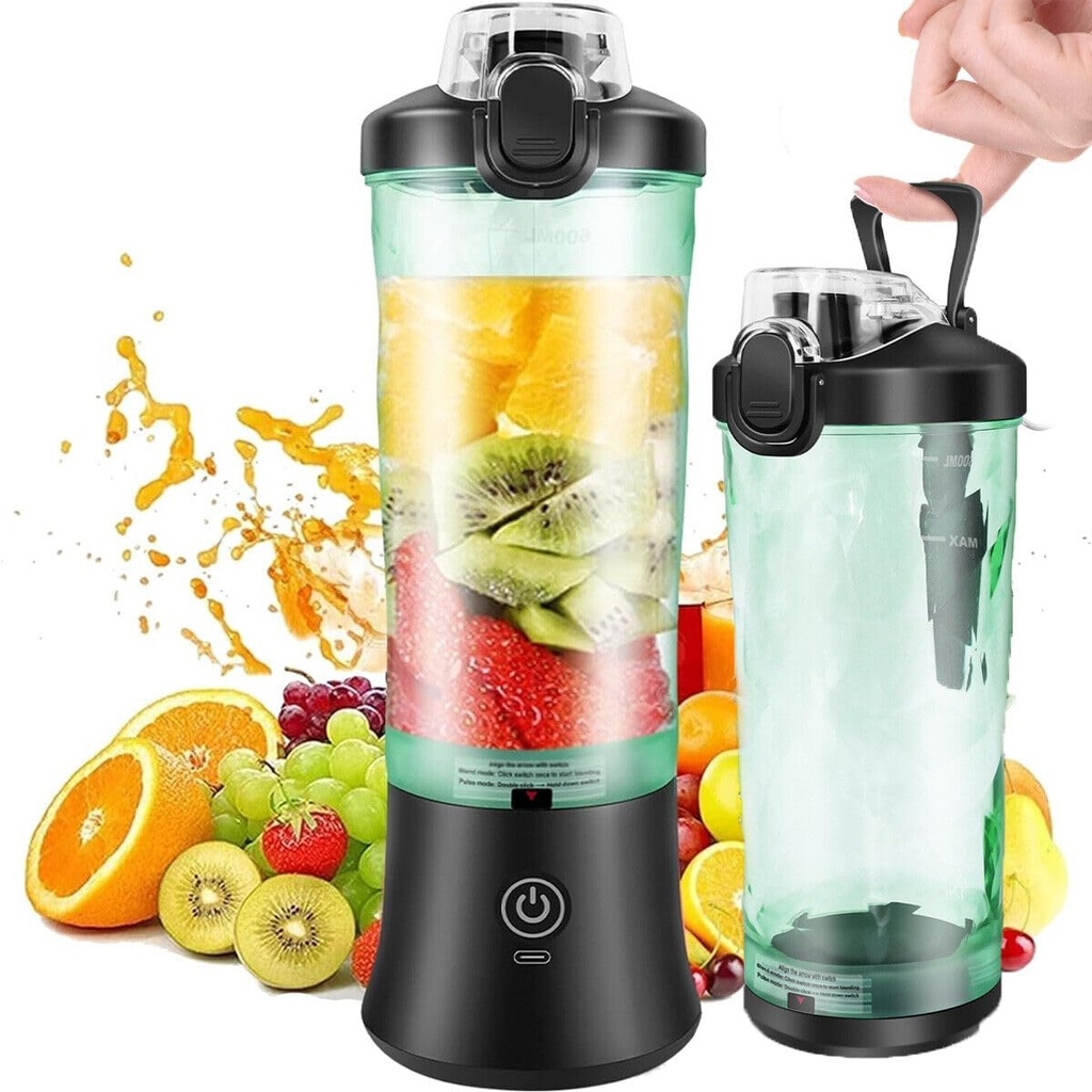 20oz Portable Blender, USB Rechargeable Personal Size Blenders with 6 Blades for Shakes & Smoothies, Mini Juicer Mixer with Travel Lid, Mini Blender for Travel Sports Outgoing Kitchen - Black