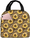 Sunflowers Leopard Cheetah Animal Skin Pattern Lunch Bag for Women Men Insulated Lunch Box Container with Pocket Tote Bags for Work Travel Picnic Beach