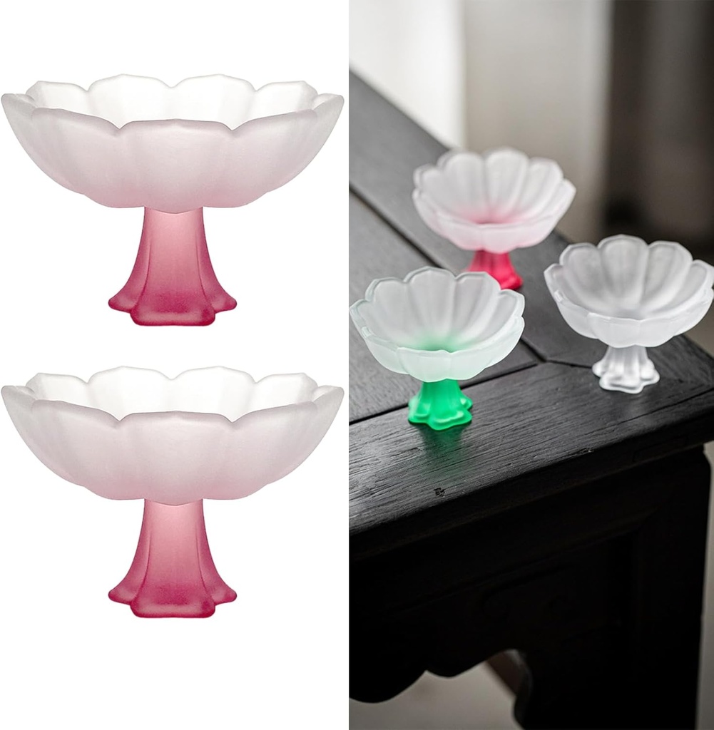 Pink Lotus Glass Tea Cup – Handcrafted 70ML High-Stem Glass, Wide Mouth Design for Tea and Sake (Set of 2)