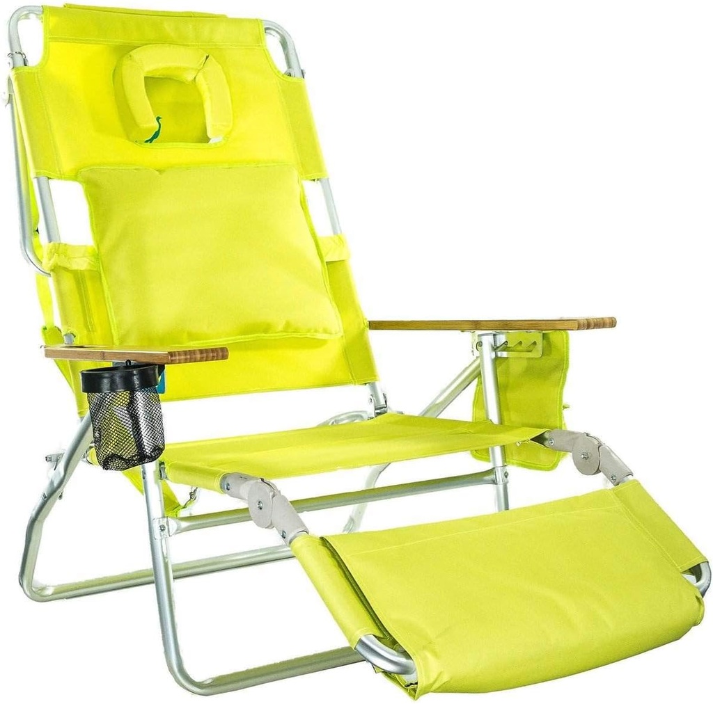 Ostrich Deluxe Padded 3-N-1 Outdoor Lounge Reclining Beach Chair, Lime Green (2 Pack)