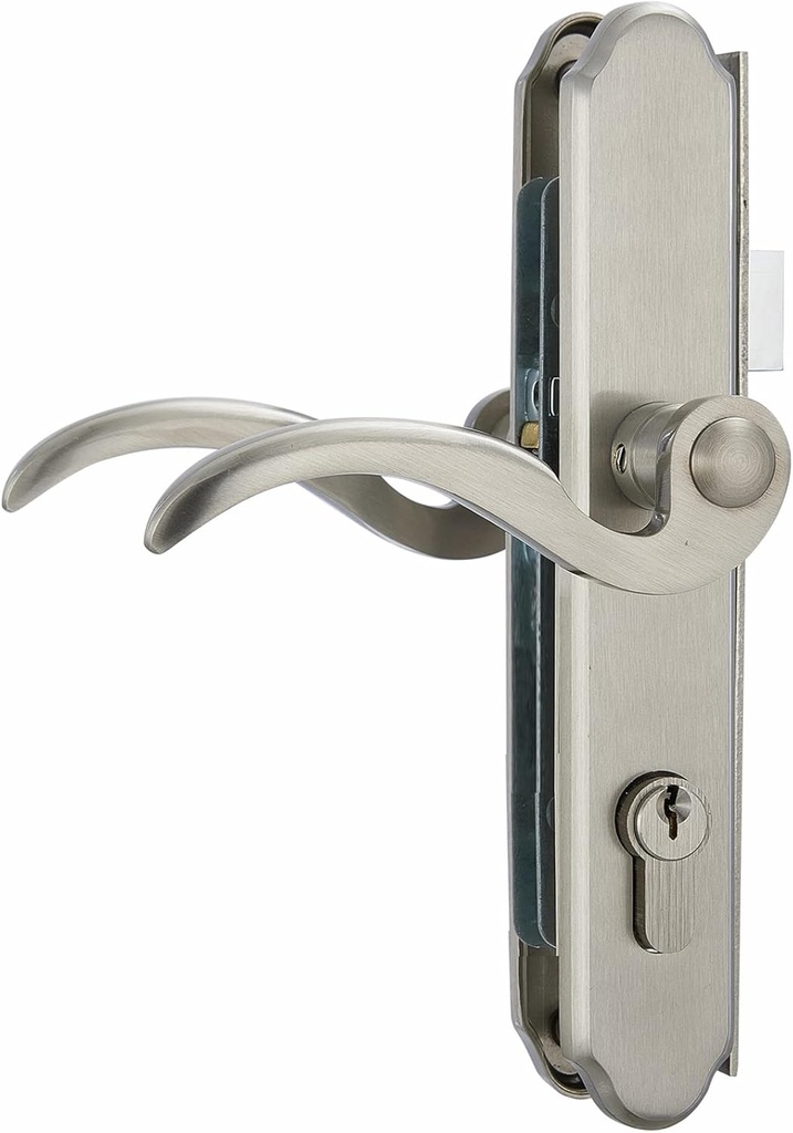 Solid Brass Lever Handle Mortise Lock Set for Screen/Storm Door Replacement, Only for Left-hinged Outswing Door(View from Outside) of 1 in. Or 1.38 in. Thickness, Brushed Satin Nickel