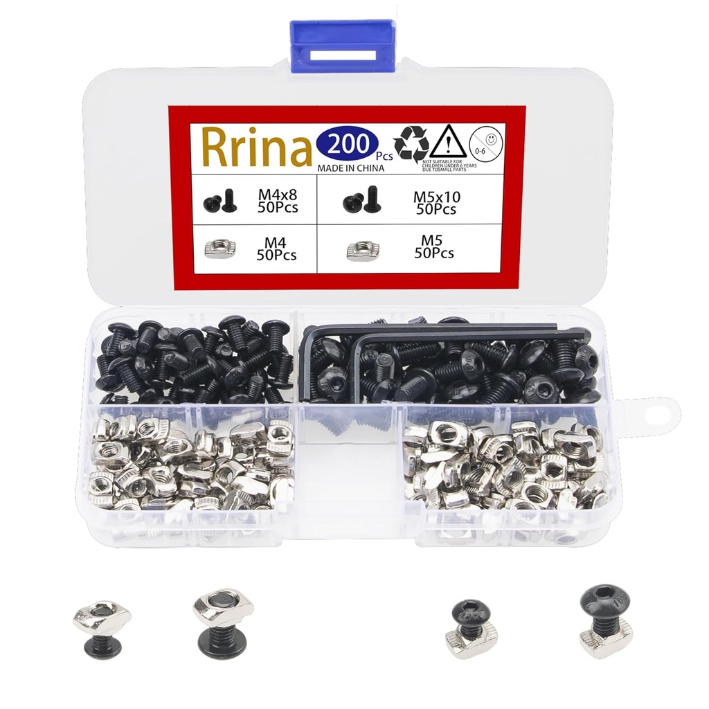 200Pcs M4 M5 2020 Series T Nuts Screws T Slot Nut Hammer Head Nuts for 20 Series European Standard Aluminum Profile