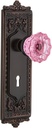 Nostalgic Warehouse 726226 Egg & Dart Plate Interior Mortise Crystal Pink Glass Door Knob in Timeless Bronze, 2.25