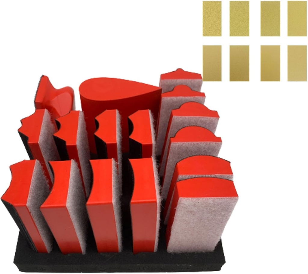 16pcs Hook and Loop Sanding Block Kit with 40pcs Sandpaper Sheets,Interchangeable Assorted Contoured Profile Sanding Pad Tools Set,Hand Sand Chassis for Wood Furniture,Auto Paint and DIY Crafts
