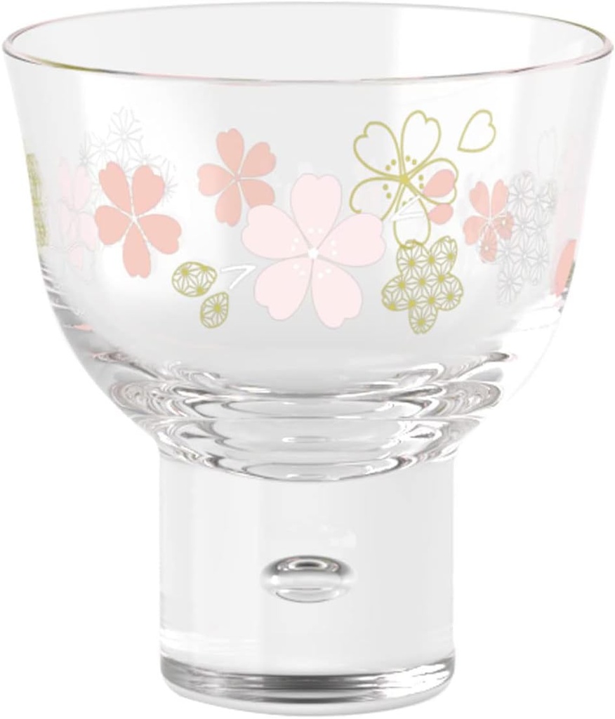 Toyo Sasaki Glass 07600-J423 Cold Sake Glass, Japanese Crest Sakura Pattern, Cup, High Stand, Made in Japan, Clear, Approx. 4.6 fl oz (130 ml), Pack of 1