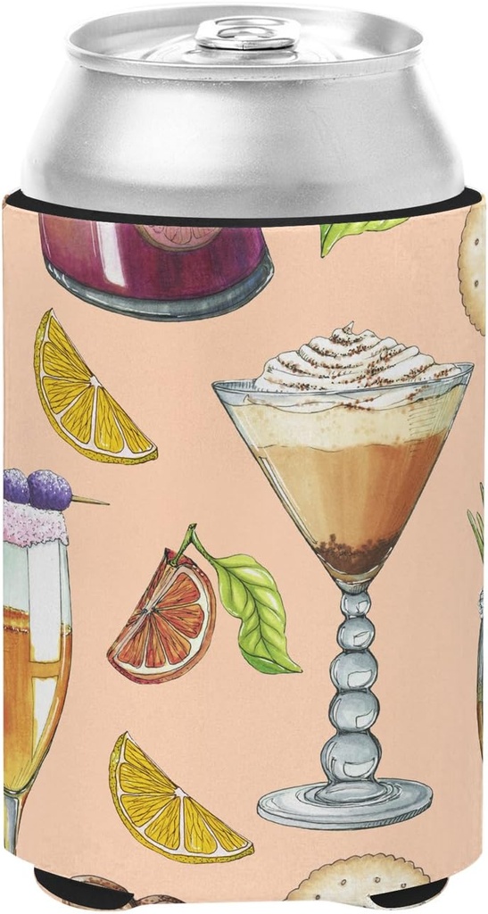 Caroline's Treasures BB5200CC Drinks and Cocktails Peach Can or Bottle Hugger Cooler Washable Drink Sleeve Collapsible Beverage Insulated Holder, Can Hugger, Multicolor