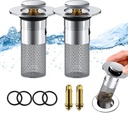 2Pcs Bathroom Sink Drain Strainer, Pop up Sink Drain Strainer with Removable Stainless Steel Strainer Basket Hair Catcher, Bathroom Sink Stopper Hair Catcher for Bathroom Sink Stopper Replacement