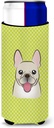 Checkerboard Lime Green French Bulldog Ultra Beverage Insulators for slim cans