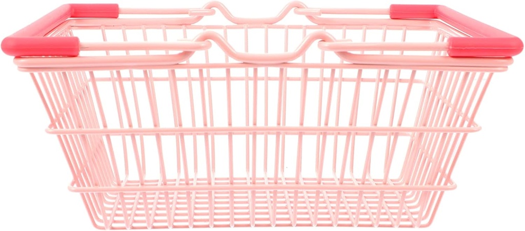 Shopping Basket Mesh Storage Bin Wire Mesh Basket Snack Table Organizing Cosmetic Storage Grocery Hanging Handheld Kitchen Wire Storage Bin Alloy Pink